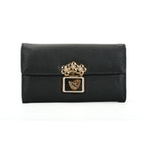 VKP1424 Black  - Chic Leaf Shape Metal Button Flower Pattern Wallet