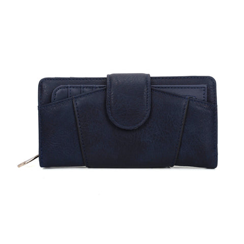VKP1439 Blue - Women Patchwork Hasp Solid Long Wallet