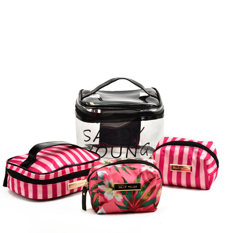 SY2186 RED - Transparent Large Medium And Small Four Pieces Set Bags